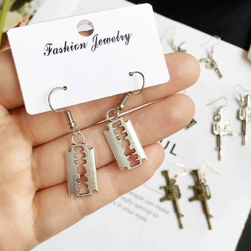 Wholesale Punk Fun Handcuffs Rose Coin Blade Hanger Earrings